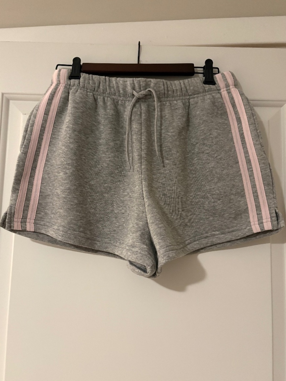 Mighty Fine Athletic Shorts Gray Side Stripes Fleece Lined Women’s Large NWT